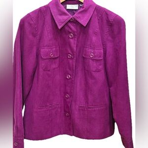 Studio Works Suede Fuchsia Button-Front Silk Lined Shirt Blazer Size 14